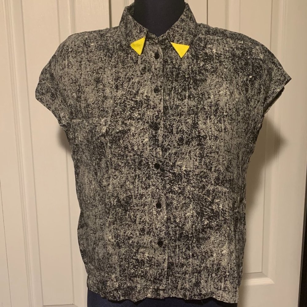 Unique Button Up Micro-Sleeve Top